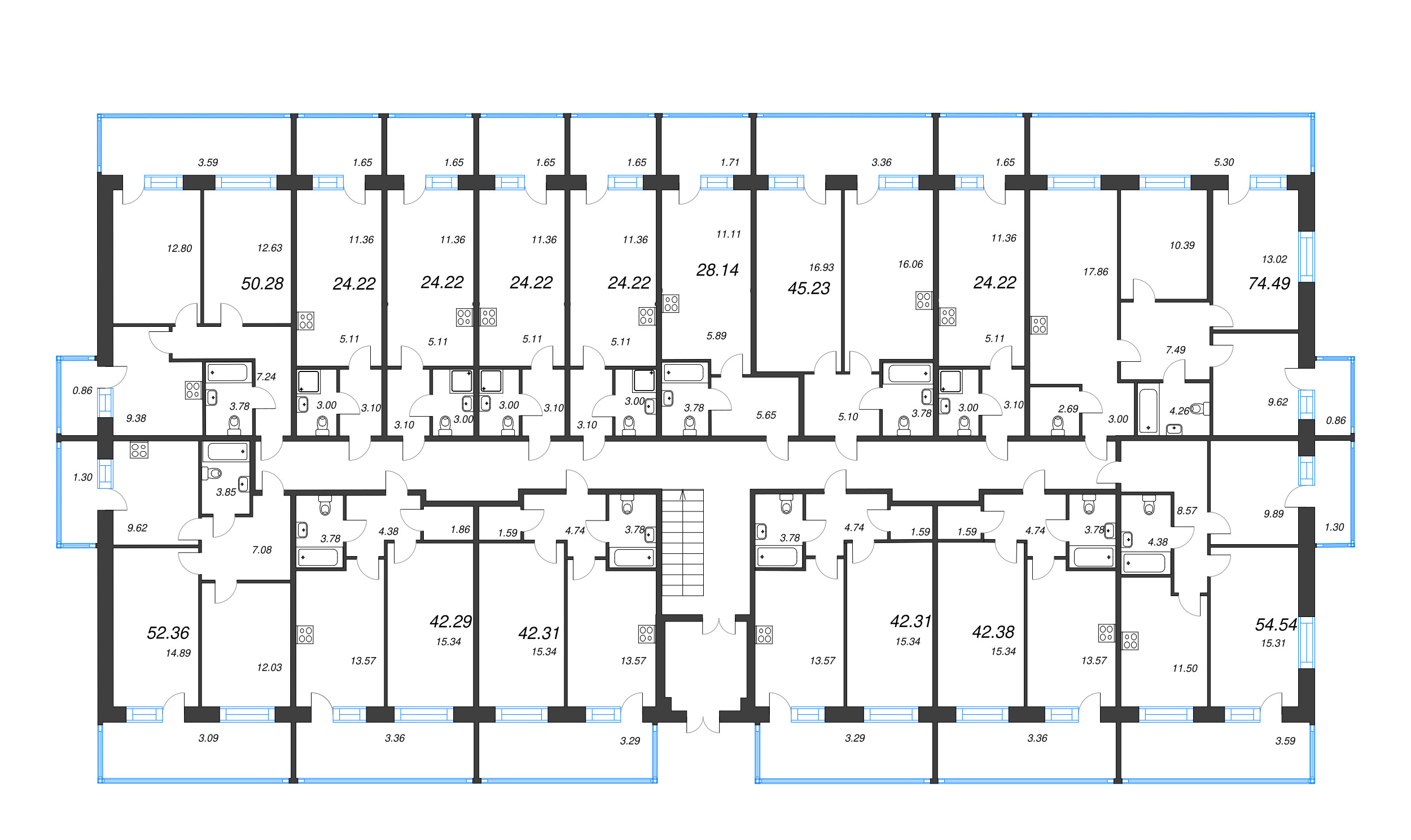 3-комнатная квартира, 74.49 м² в ЖК "Капральский берег" - планировка этажа
