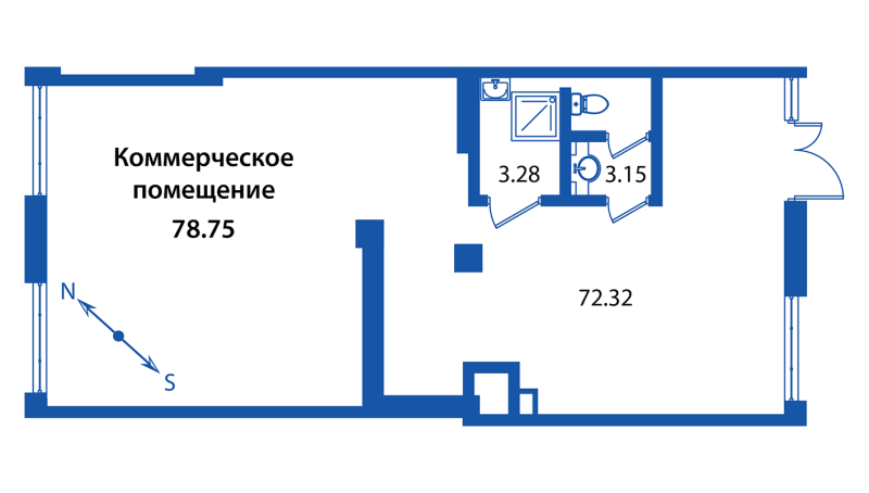 Помещение, 78.75 м² в ЖК "Полис Приморский" - планировка, фото №1
