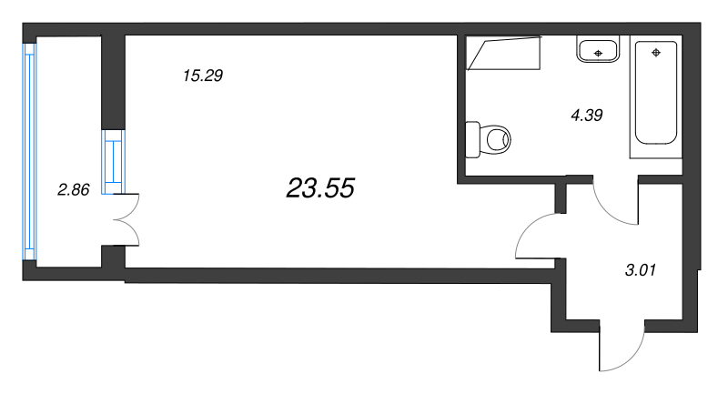 Квартира-студия, 23.55 м² - планировка, фото №1