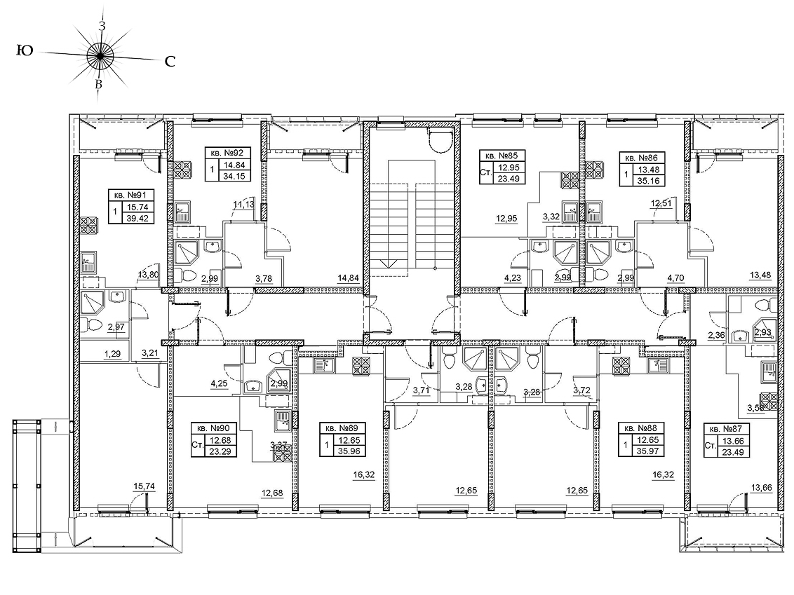 2-комнатная (Евро) квартира, 35.97 м² в ЖК "Верево-сити" - планировка этажа