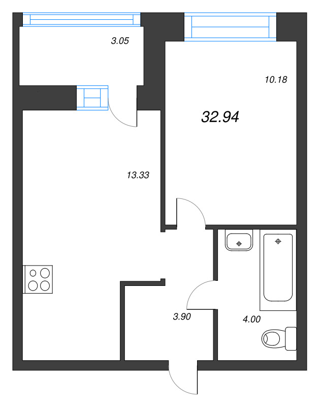 1-комнатная квартира, 32.94 м² в ЖК "Уютный" - планировка, фото №1
