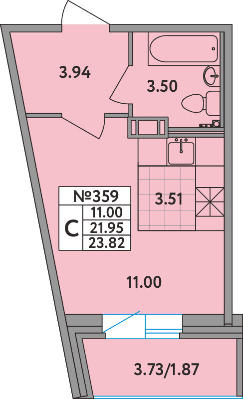 Квартира-студия, 23.8 м² в ЖК "Удача (Вита)" - планировка, фото №1