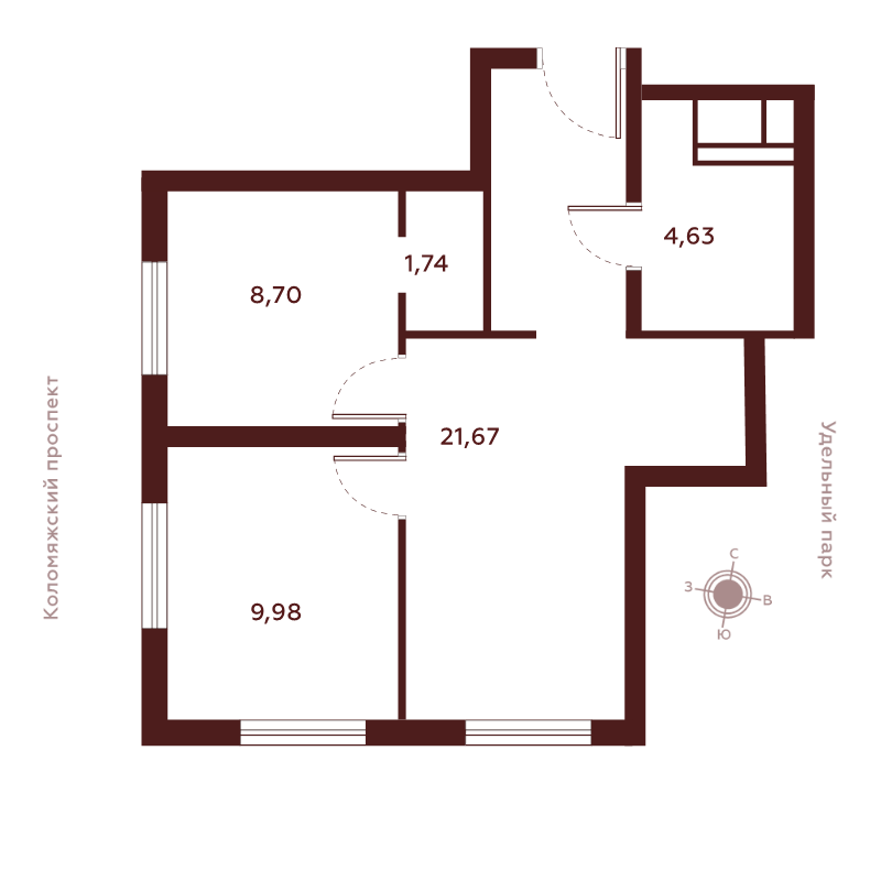 3-комнатная (Евро) квартира, 46.72 м² в ЖК "Saan" - планировка, фото №1