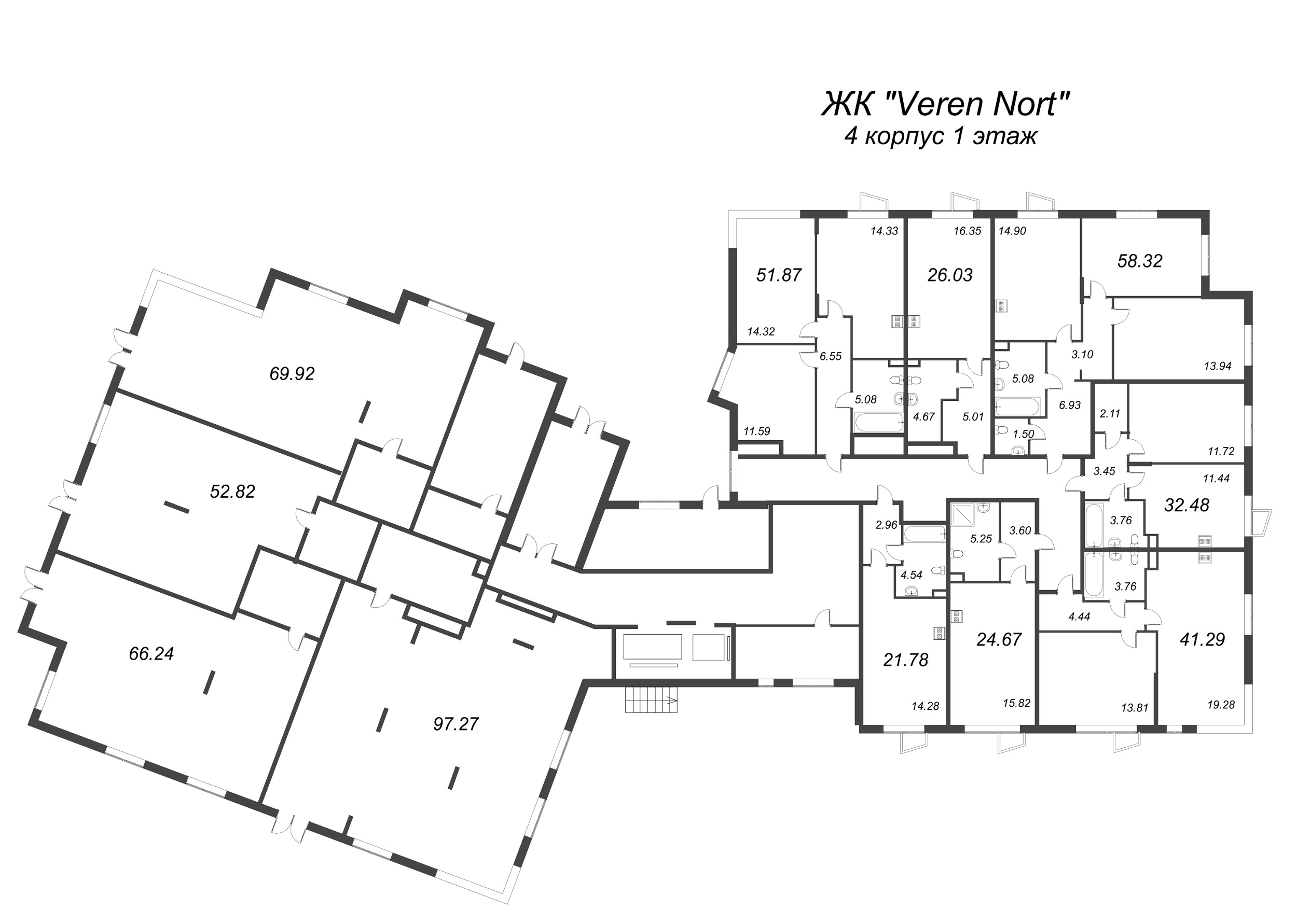 2-комнатная квартира, 51.87 м² в ЖК "VEREN NORT сертолово" - планировка этажа