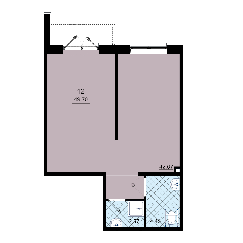 Помещение, 49.7 м² в ЖК "Северный меридиан" - планировка, фото №1