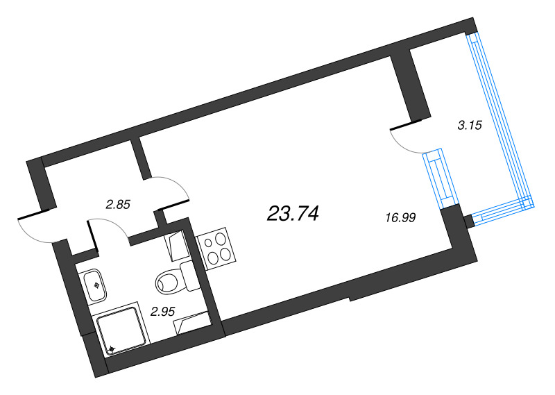Квартира-студия, 23.74 м² в ЖК "Лето" - планировка, фото №1