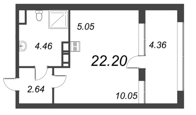 Квартира-студия, 22.2 м² в ЖК "Б15" - планировка, фото №1