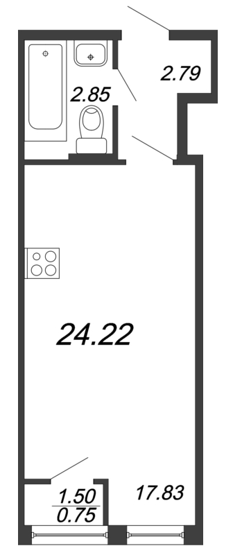 Квартира-студия, 23.6 м² - планировка, фото №1