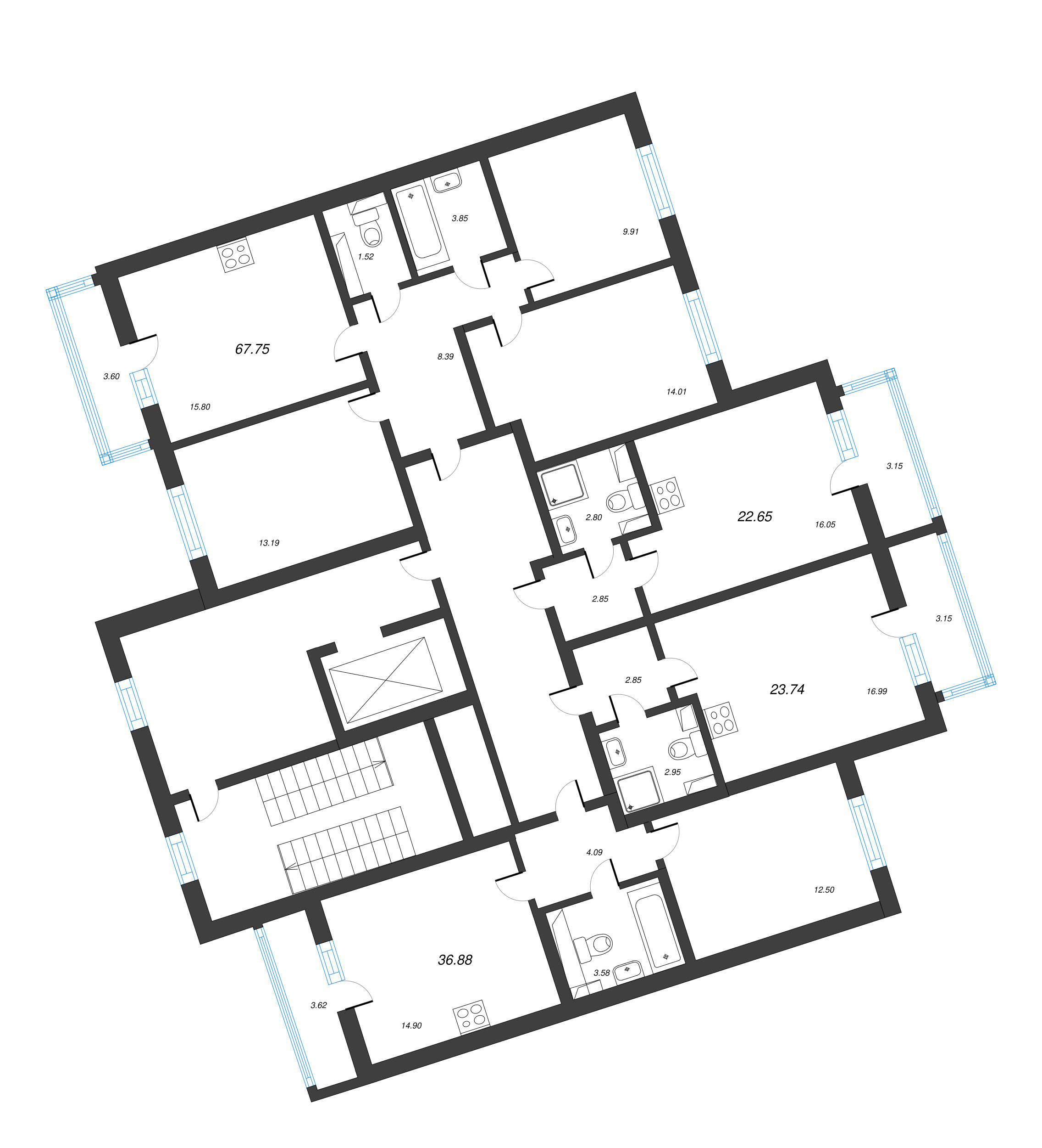 Квартира-студия, 23.74 м² в ЖК "Лето" - планировка этажа