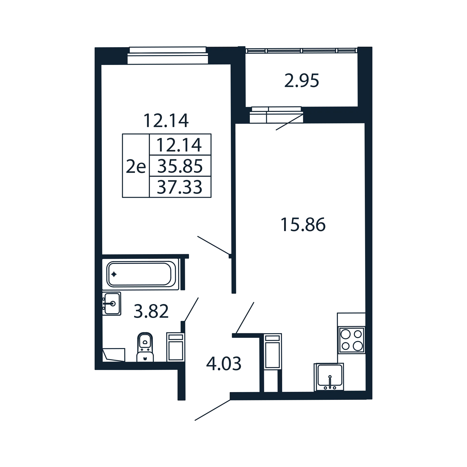 2-комнатная (Евро) квартира, 35.85 м² в ЖК "Полис ЛАВрики" - планировка, фото №1