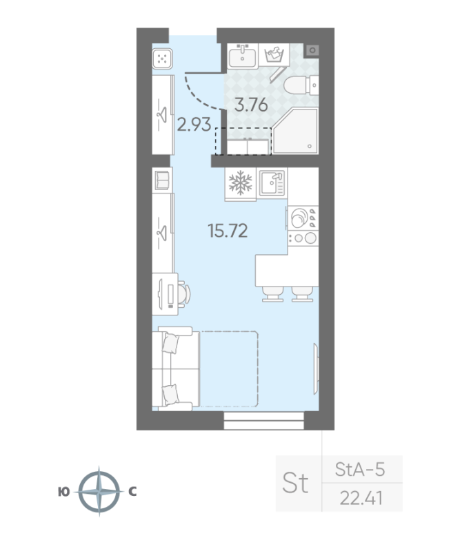 Квартира-студия, 22.41 м² в ЖК "Морская миля" - планировка, фото №1