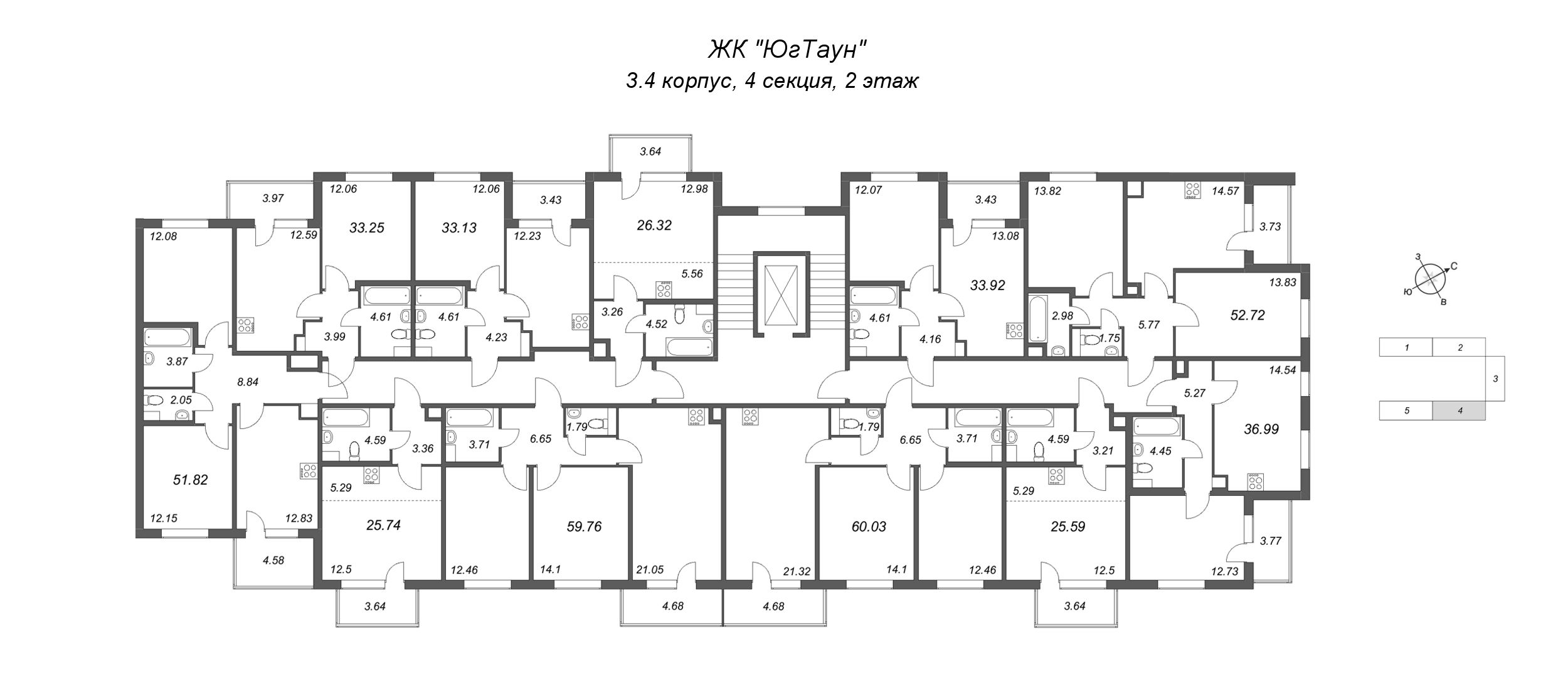 Квартира-студия, 26.32 м² в ЖК "ЮгТаун" - планировка этажа