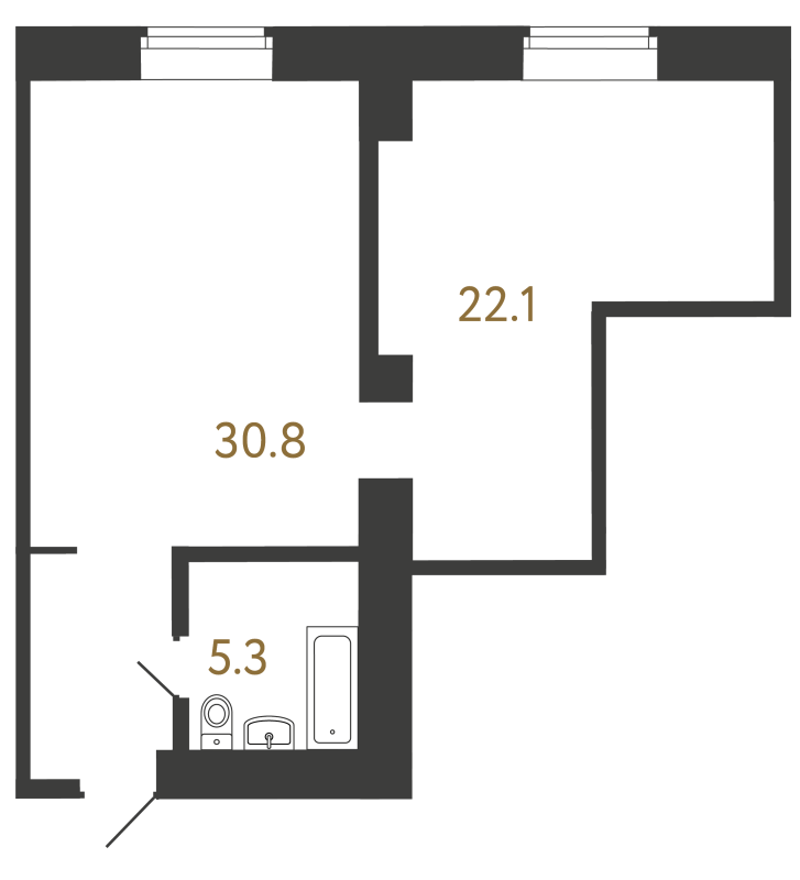 2-комнатная (Евро) квартира, 58.2 м² в ЖК "Типография" - планировка, фото №1