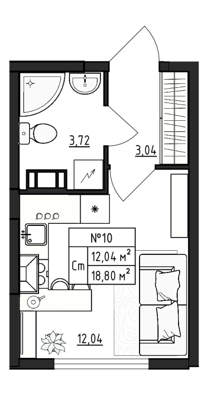 Квартира-студия, 18.8 м² в ЖК "Верево Сити" - планировка, фото №1