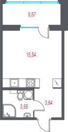Квартира-студия, 24.73 м² в ЖК "Город-спутник Южный" - планировка, фото №1