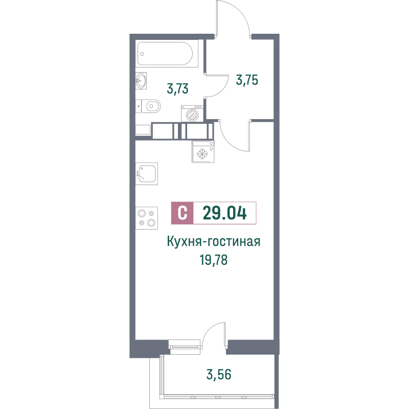 Квартира-студия, 29.04 м² - планировка, фото №1