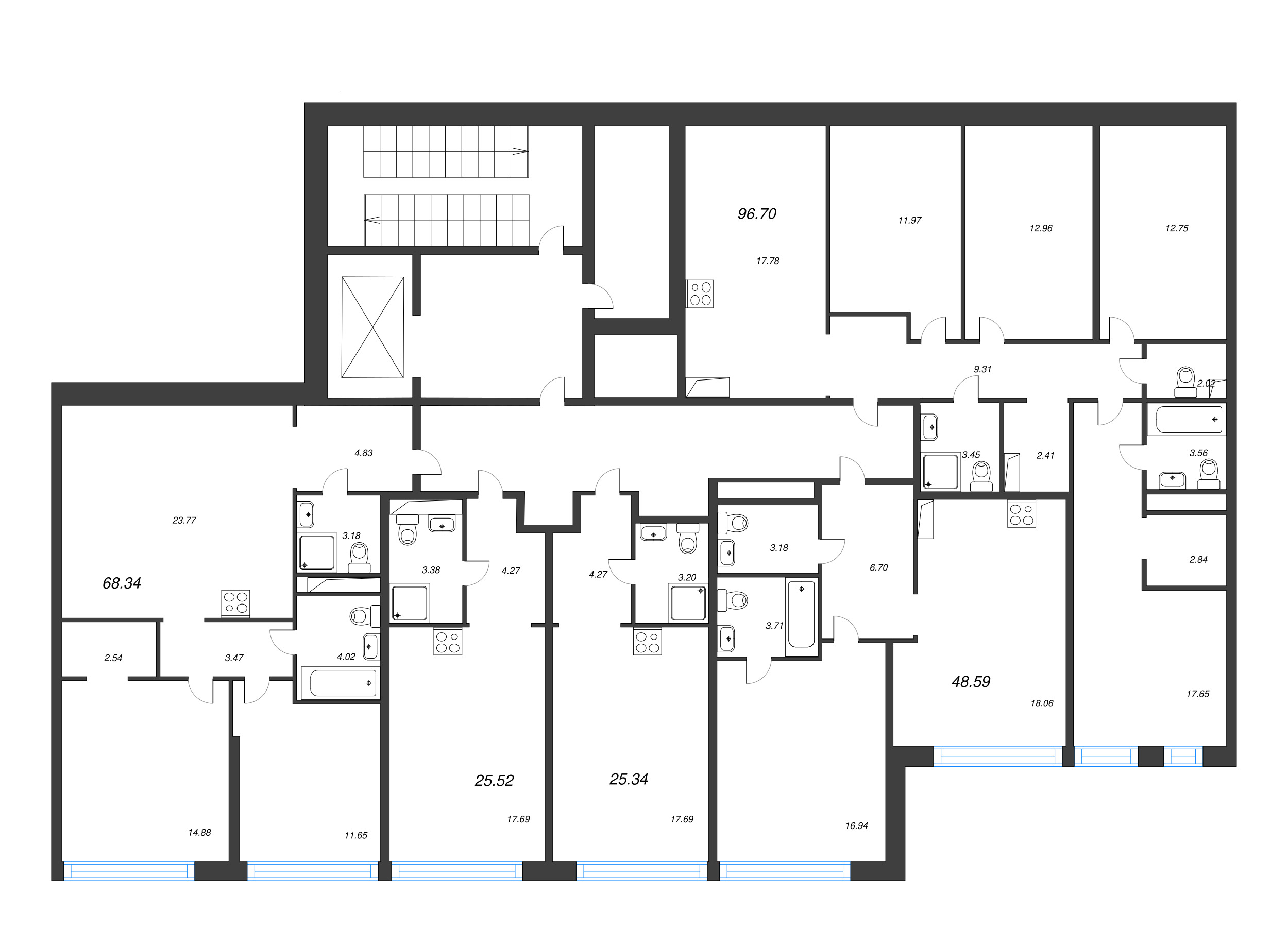 5-комнатная (Евро) квартира, 96.7 м² - планировка этажа