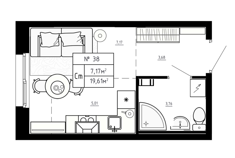 Квартира-студия, 19.61 м² в ЖК "Аннино Сити" - планировка, фото №1
