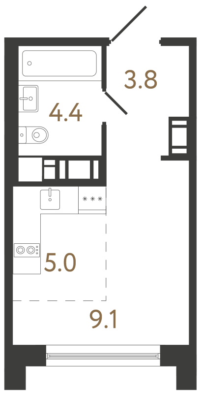 Квартира-студия, 22.3 м² в ЖК "Передвижники 2" - планировка, фото №1