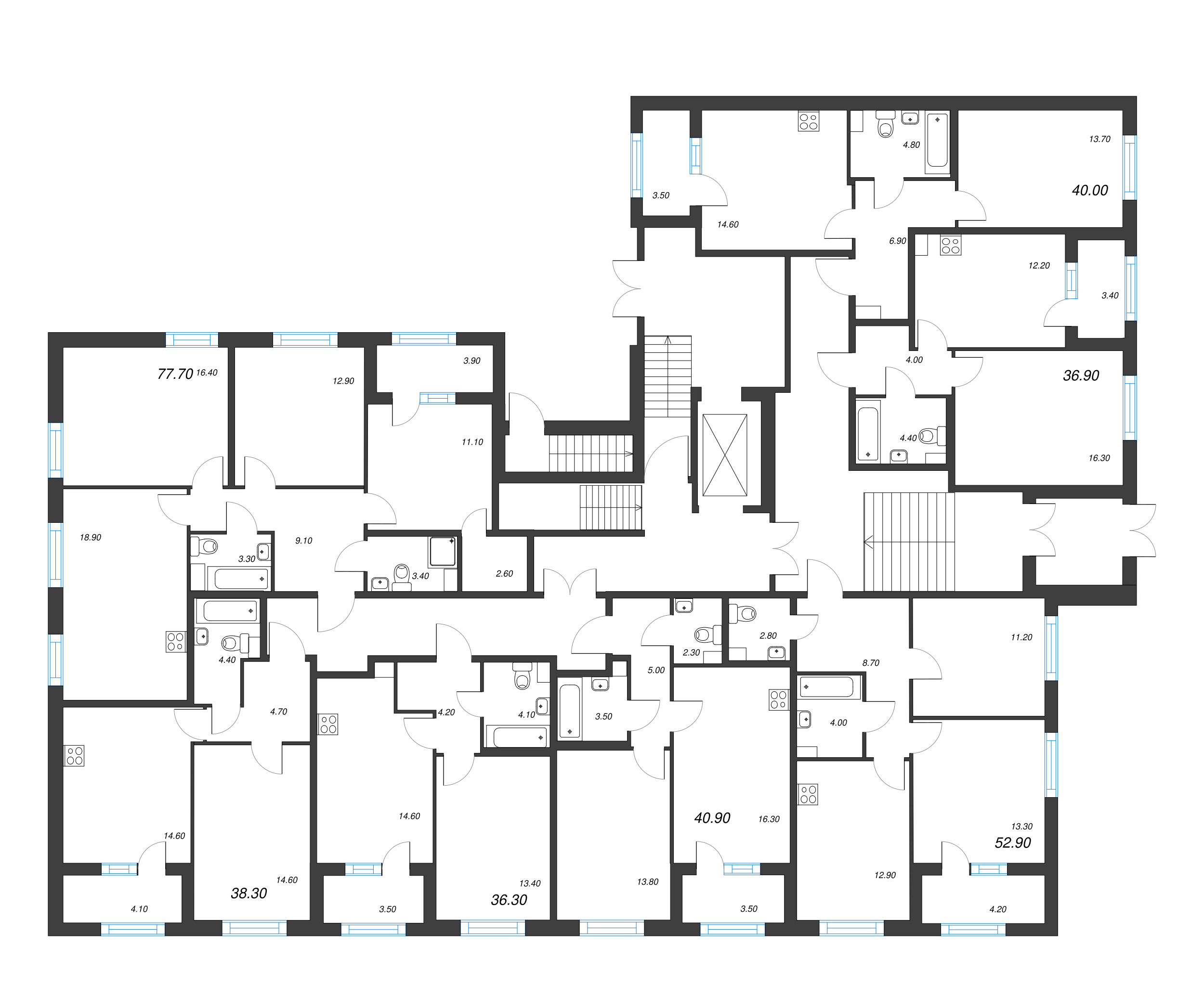 1-комнатная квартира, 36.3 м² - планировка этажа