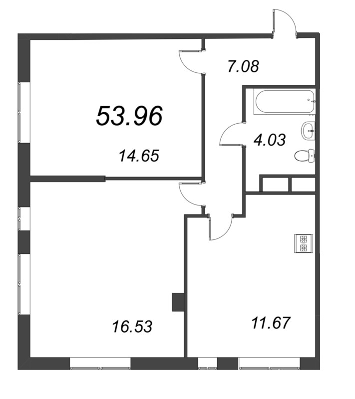 3-комнатная (Евро) квартира, 53.96 м² в ЖК "VEREN NORT сертолово" - планировка, фото №1