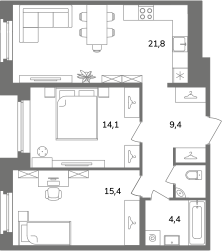 3-комнатная (Евро) квартира, 66.5 м² в ЖК "Антверпен" - планировка, фото №1