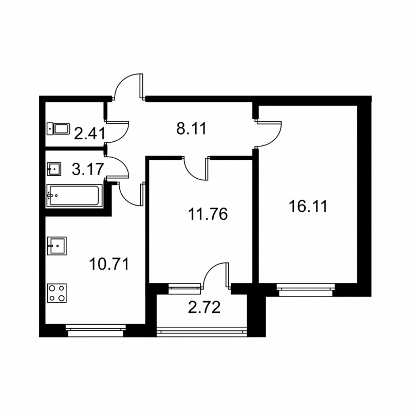 2-комнатная квартира, 53.63 м² в ЖК "Квартал Заречье" - планировка, фото №1