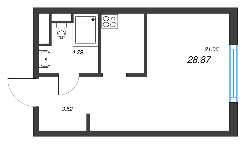 Квартира-студия, 28.87 м² в ЖК "Legenda Васильевского" - планировка, фото №1