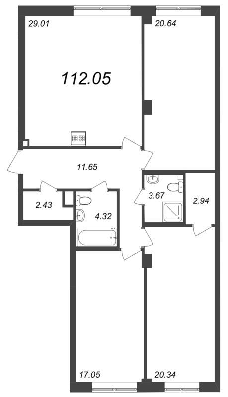 4-комнатная (Евро) квартира, 112.05 м² - планировка, фото №1