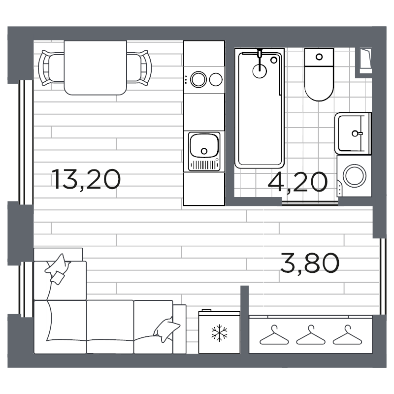 Квартира-студия, 22.2 м² в ЖК "Плюс Пулковский" - планировка, фото №1