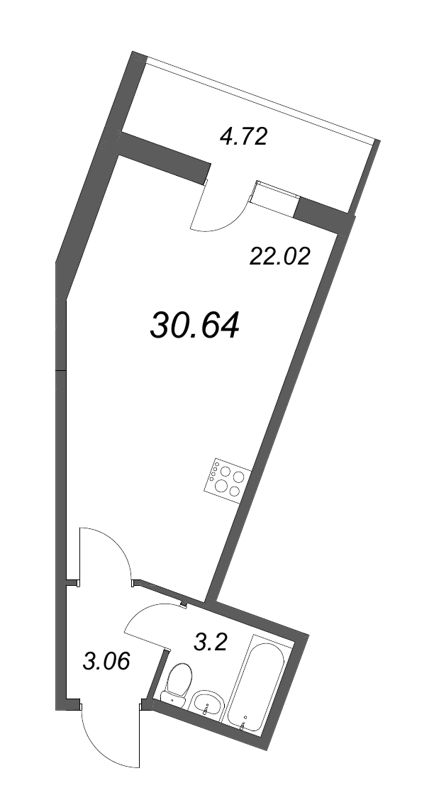 Квартира-студия, 29.7 м² - планировка, фото №1