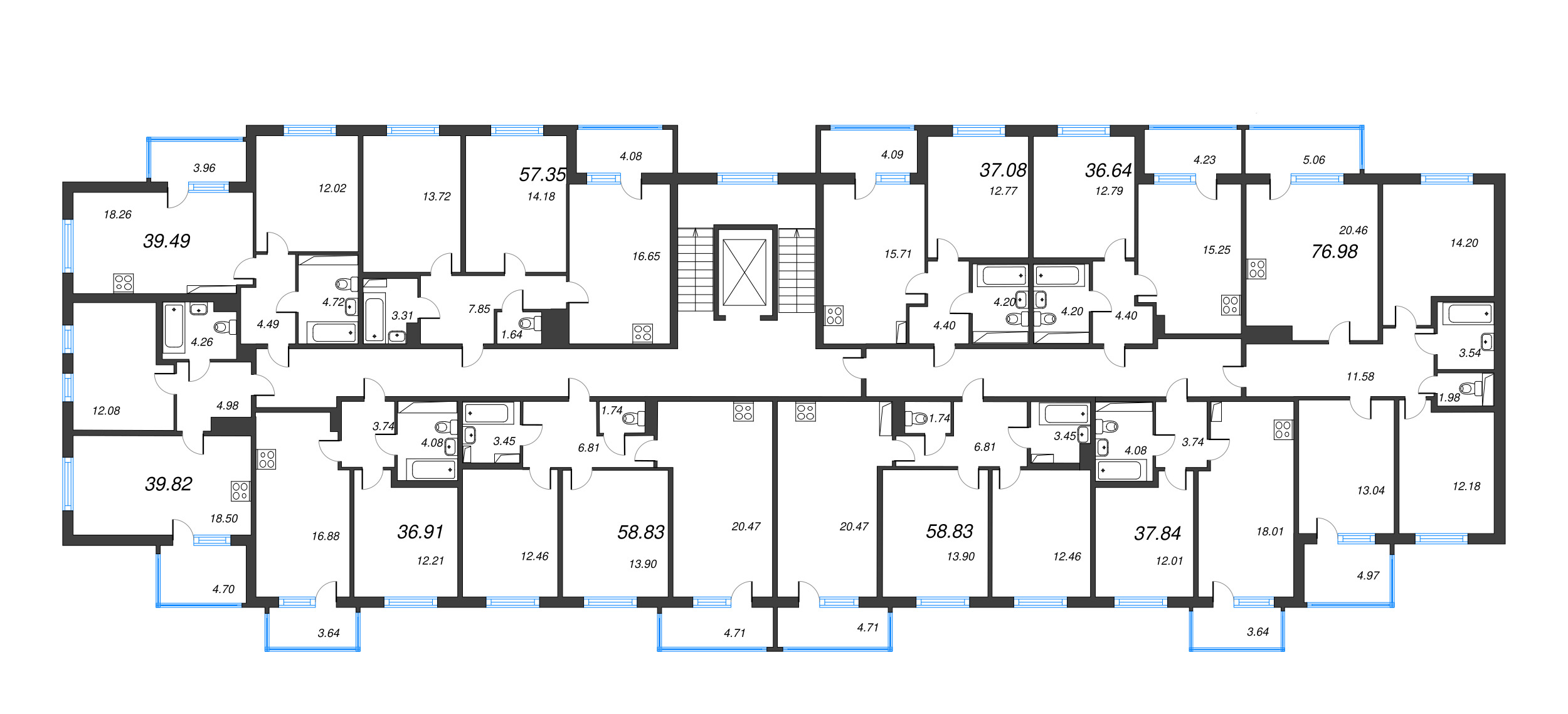 2-комнатная (Евро) квартира, 36.64 м² в ЖК "ЮгТаун" - планировка этажа