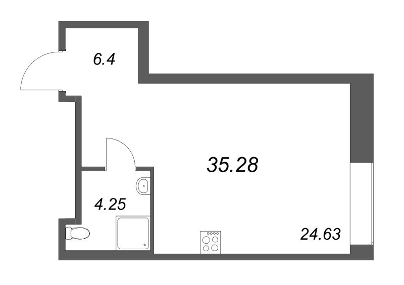 Квартира-студия, 35.28 м² - планировка, фото №1