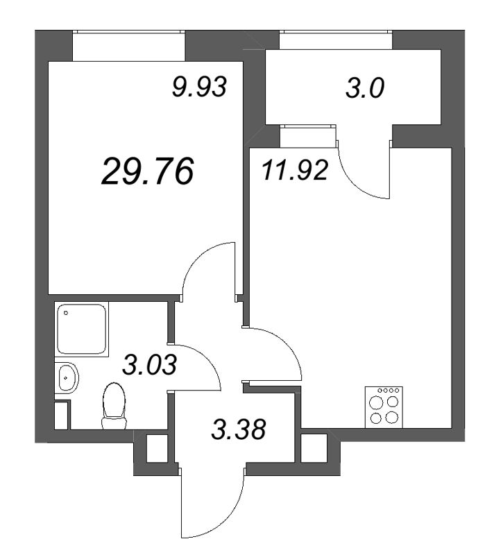1-комнатная квартира, 29.76 м² в ЖК "Гранат" - планировка, фото №1