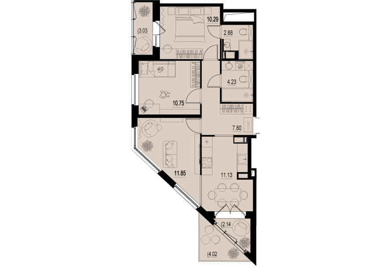 3-комнатная квартира, 62.73 м² в ЖК "ID Murino III" - планировка, фото №1