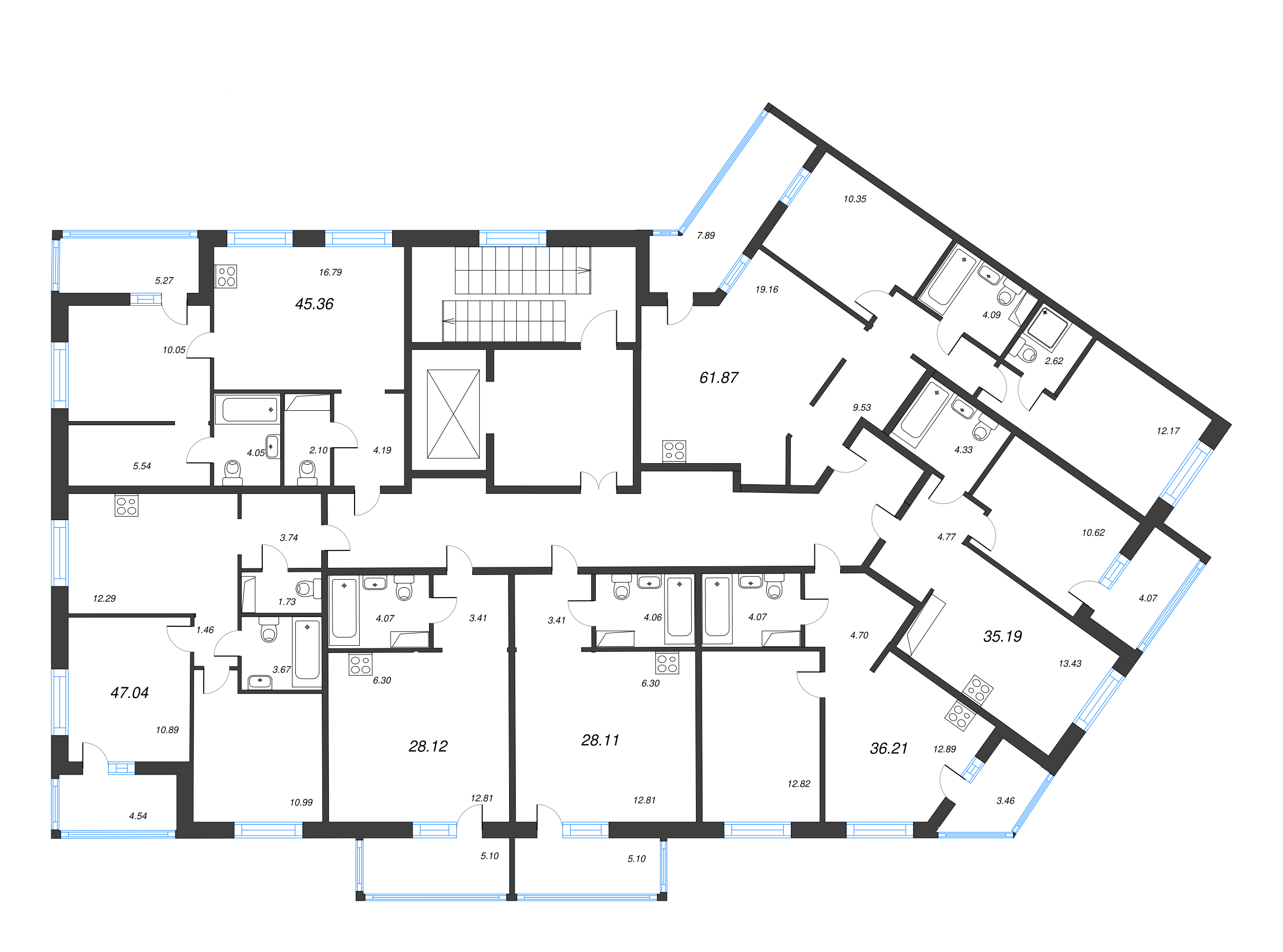 2-комнатная (Евро) квартира, 47.99 м² - планировка этажа