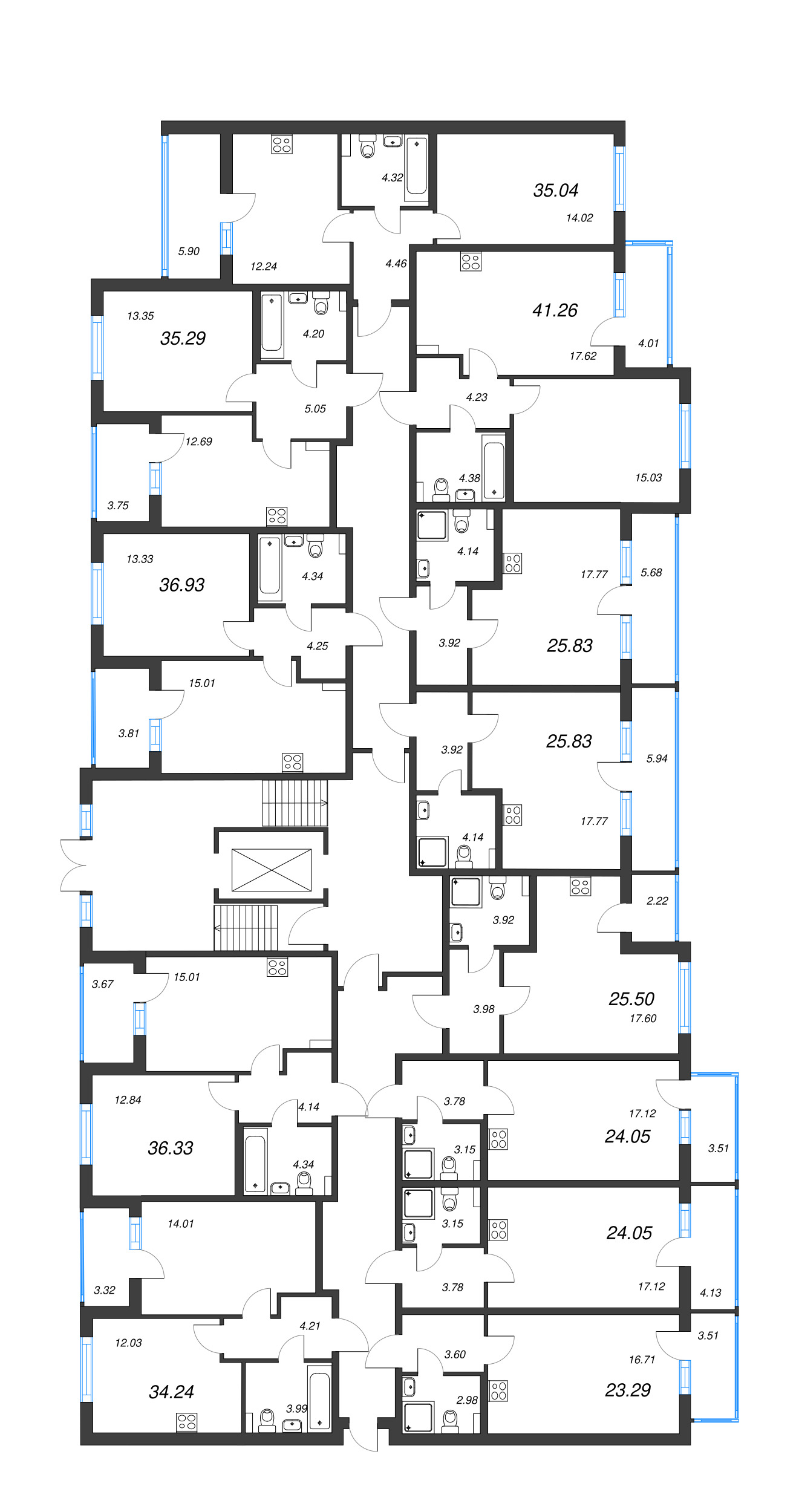 2-комнатная (Евро) квартира, 36.33 м² - планировка этажа