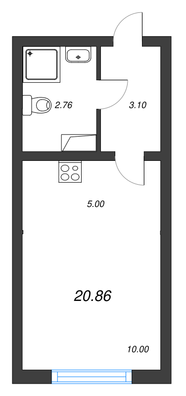Квартира-студия, 20.9 м² в ЖК "Ручьи" - планировка, фото №1