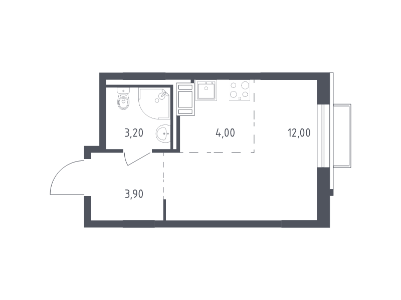 Квартира-студия, 23.1 м² в ЖК "Курортный Квартал" - планировка, фото №1