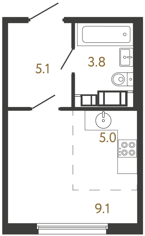 Квартира-студия, 23 м² в ЖК "Гений" - планировка, фото №1