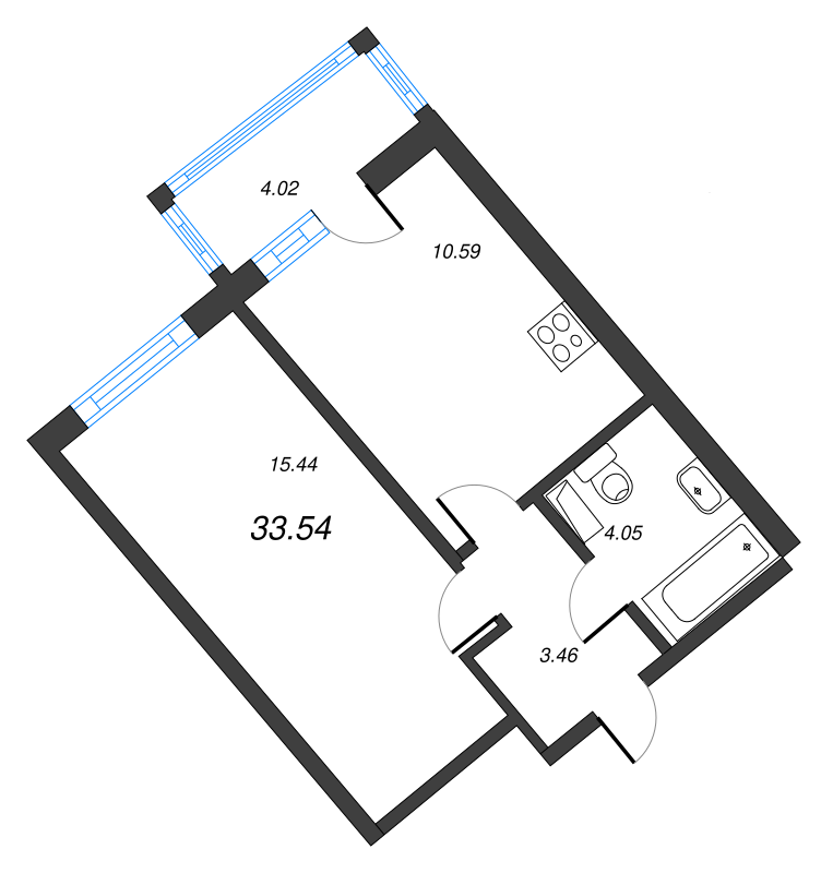 1-комнатная квартира, 33.54 м² в ЖК "Полис ЛАВрики" - планировка, фото №1