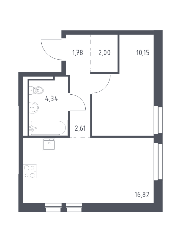 2-комнатная (Евро) квартира, 37.7 м² в ЖК "Невская Долина" - планировка, фото №1