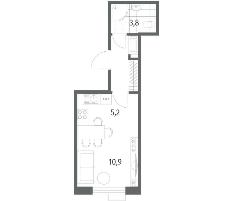 Квартира-студия, 23.6 м² - планировка, фото №1