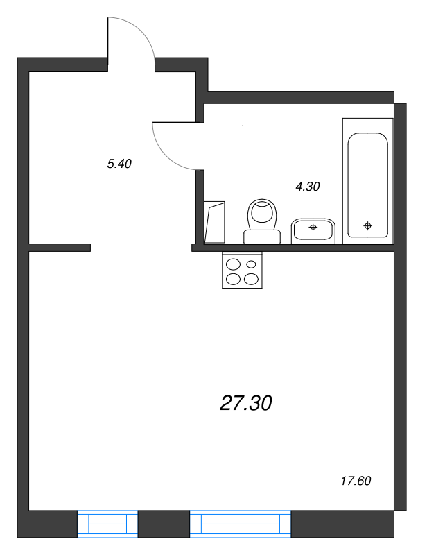 Квартира-студия, 27.3 м² в ЖК "Ветер перемен 2" - планировка, фото №1