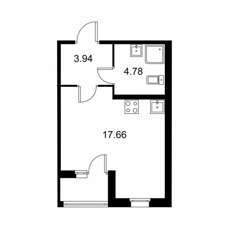 Квартира-студия, 27.41 м² - планировка, фото №1