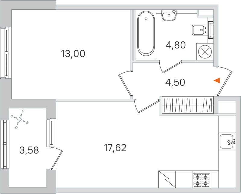 2-комнатная (Евро) квартира, 39.92 м² в ЖК "Дубровский" - планировка, фото №1