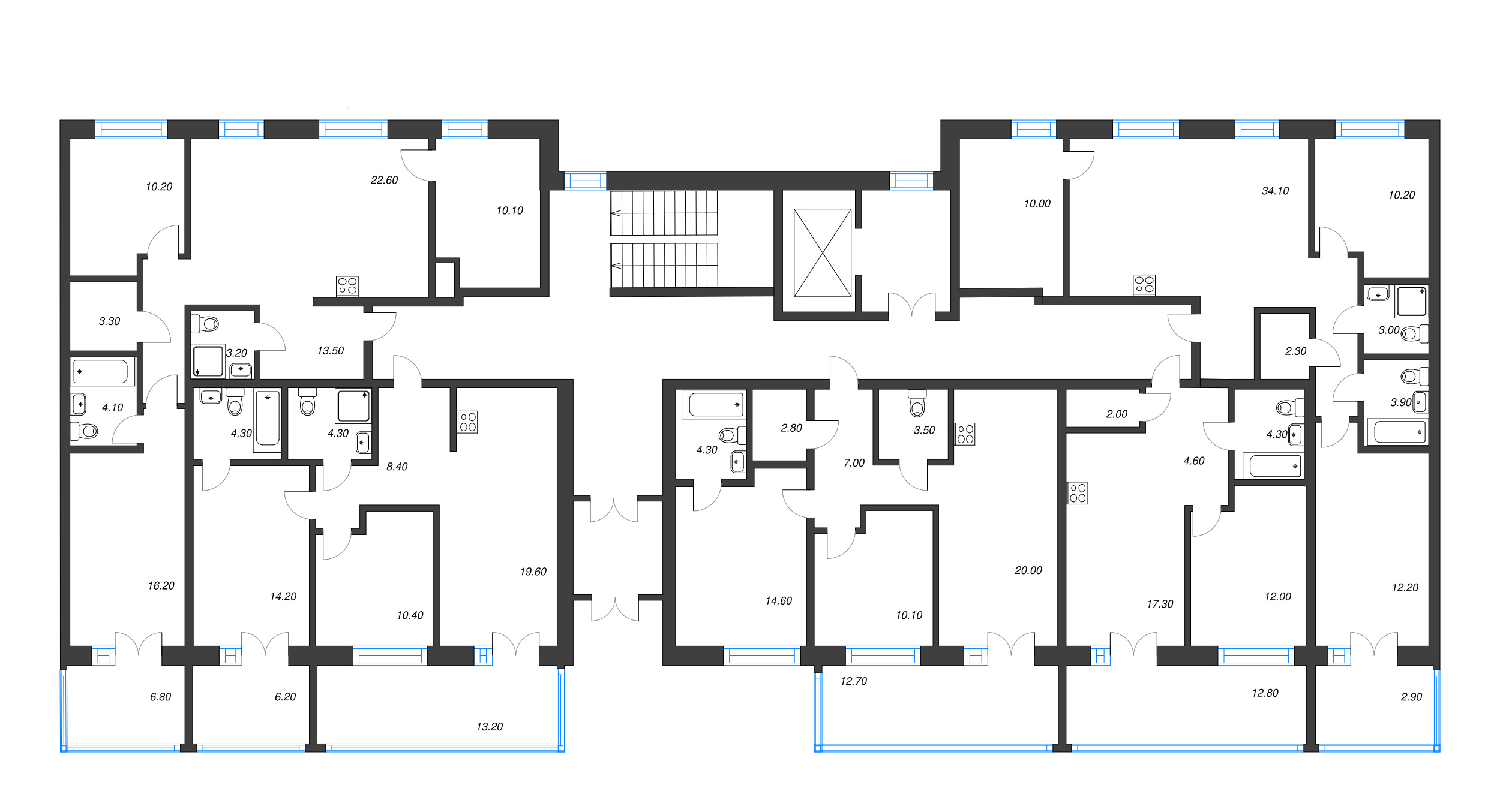 4-комнатная (Евро) квартира, 82.36 м² в ЖК "Новый Питер" - планировка этажа