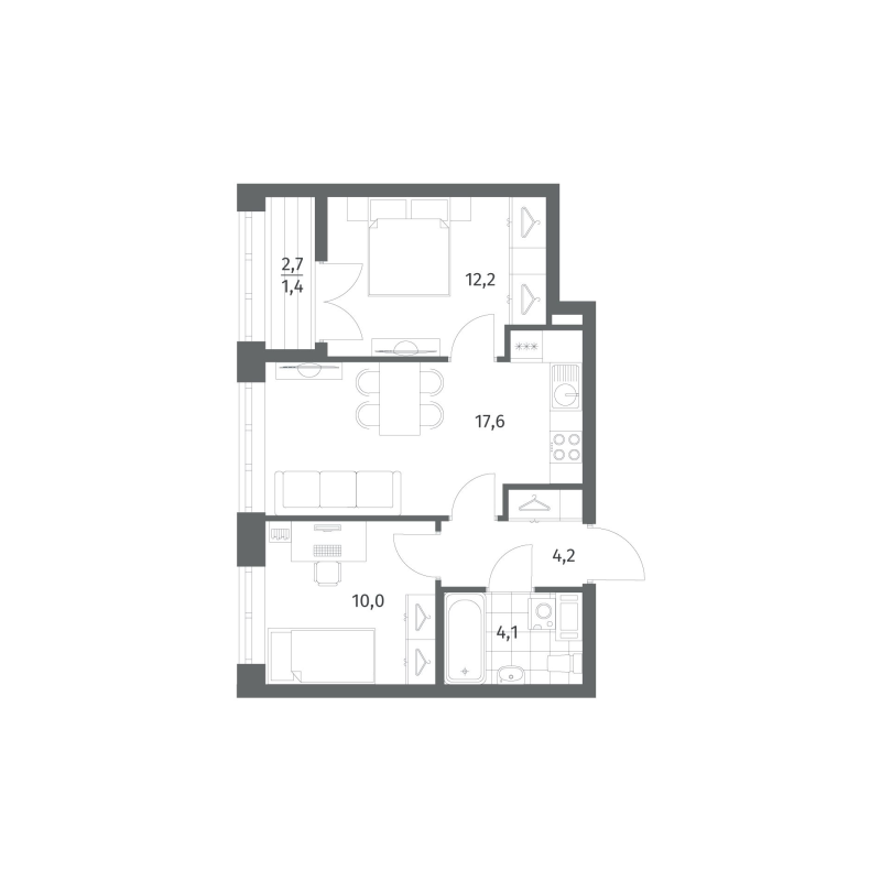 3-комнатная (Евро) квартира, 49.4 м² в ЖК "Новый Питер" - планировка, фото №1