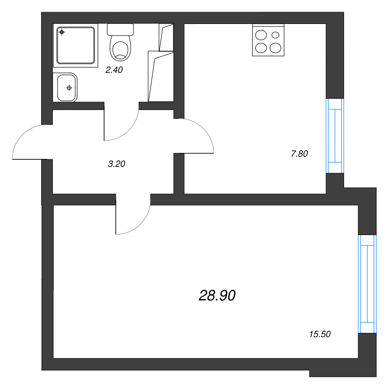 1-комнатная квартира, 28.9 м² в ЖК "Цветной город" - планировка, фото №1