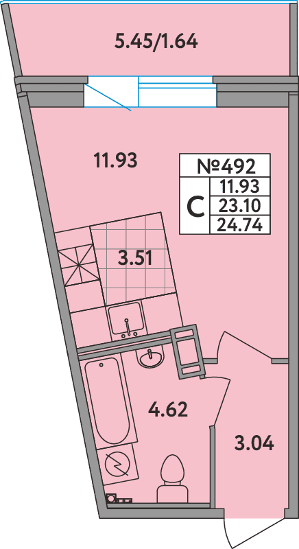 Квартира-студия, 24.3 м² в ЖК "Удача (Вита)" - планировка, фото №1
